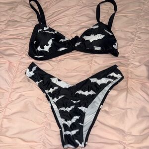white and black bat bikini set size small! 🦇